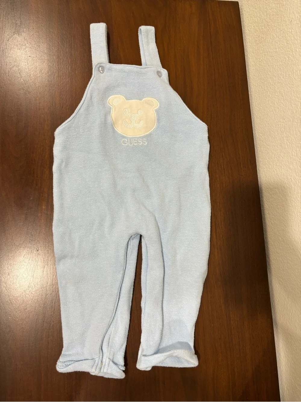 Guess Light Blue Overalls with Cream Bear Applique